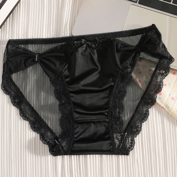5 Pcs Lot Womens Sexy Bow Satin Panties Full Briefs Lace Mesh Underwear Intimate