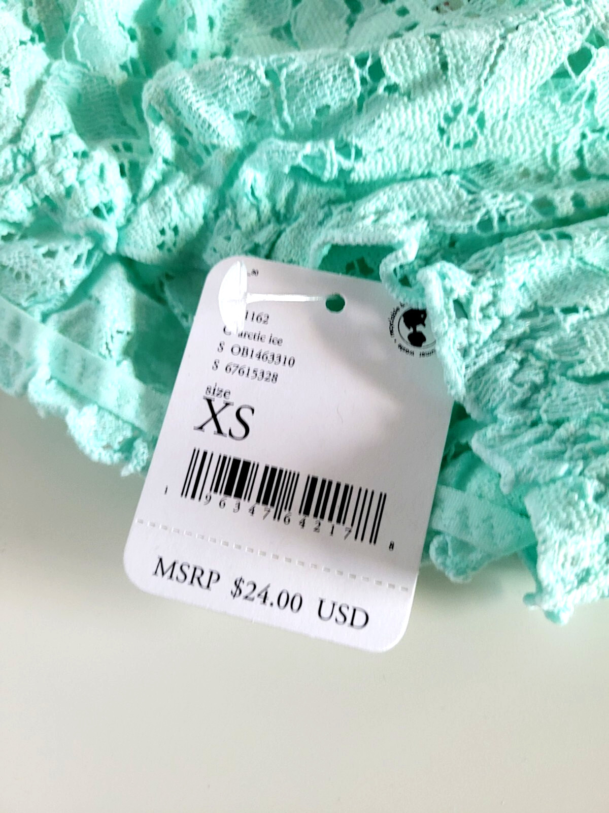 New Free People Intimately Lace Arctic Ice Stretch Bikini Panty XS Ruffle $24