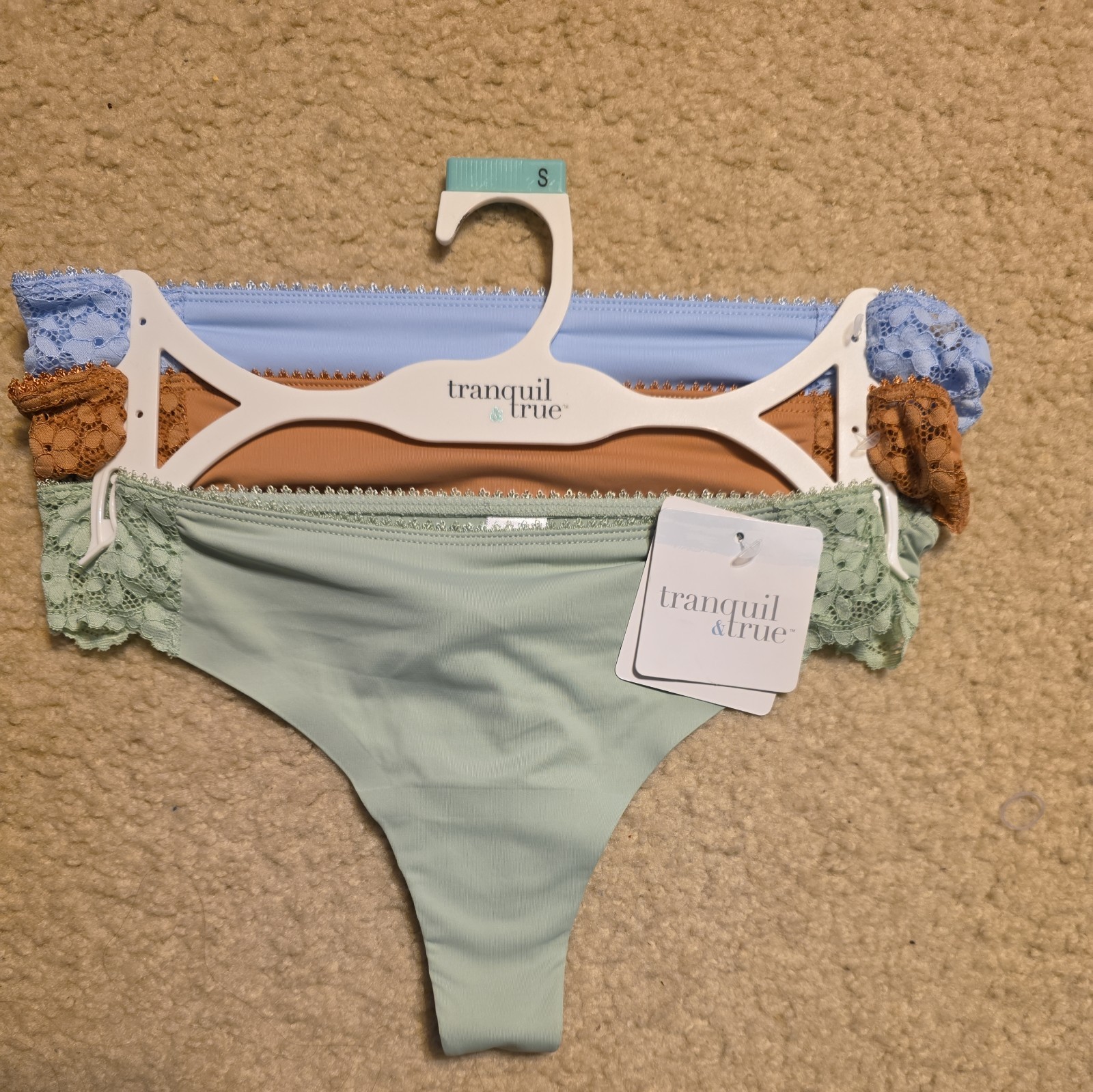 Womens Tranquil & True 3 pack Lace & Microfiber Thong Panties Size Small NWT