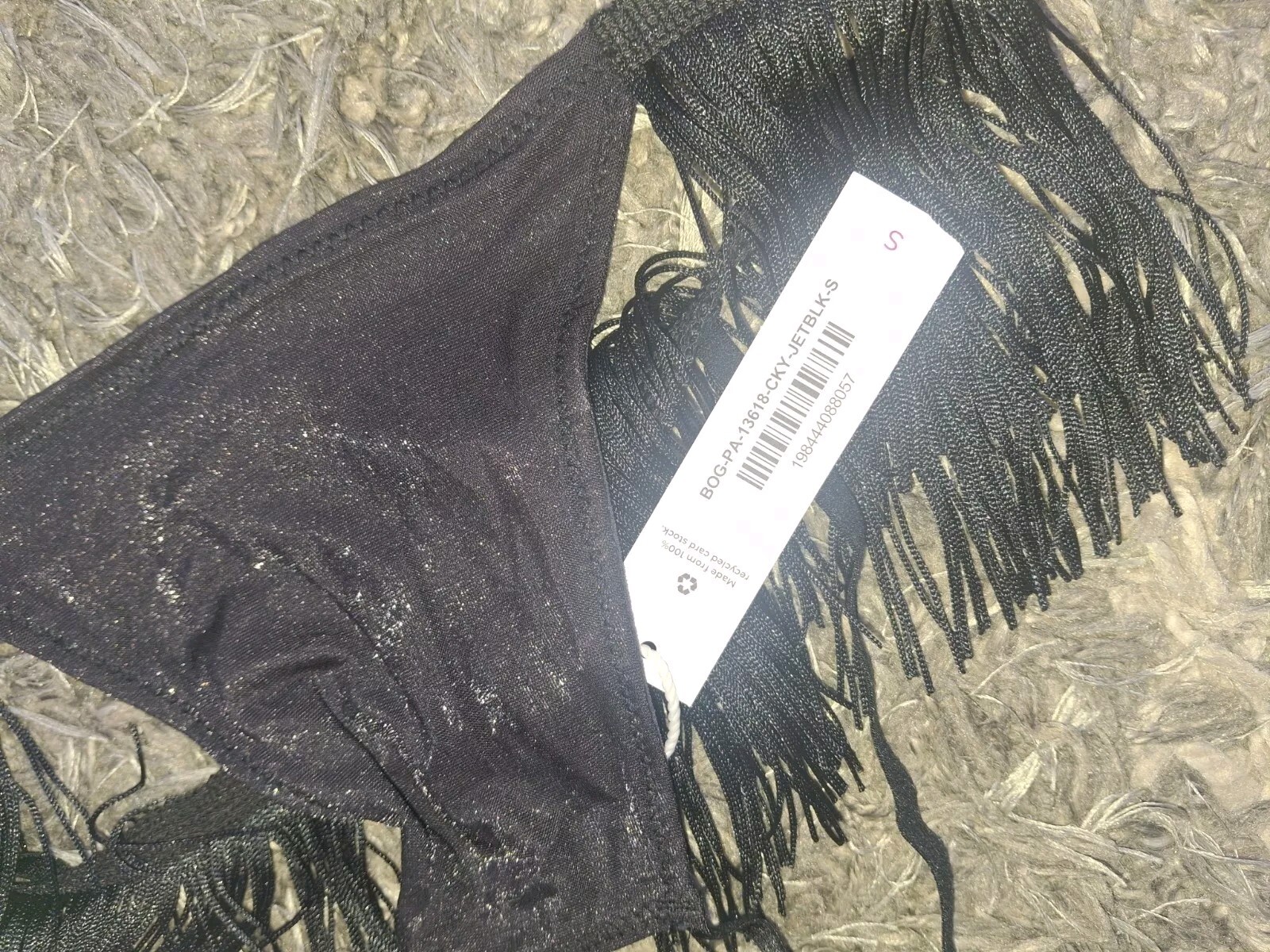 Adore Me/VS Fringe Crotchless Cheekini Panty NEW Small Black Shimmer