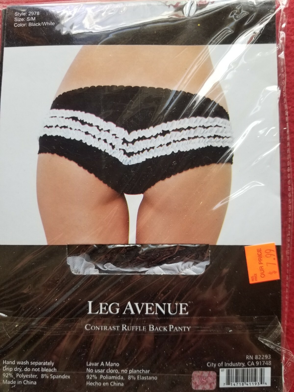 Leg Avenue Contrast Ruffle Back Panty Size S/M