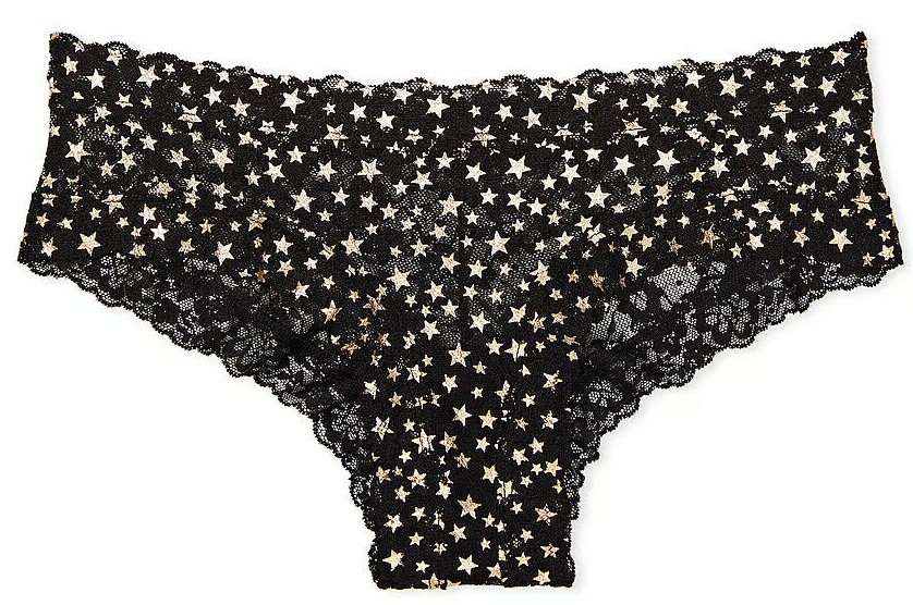 M NOIR Dk Black Gold Foil Star ALL LACE THE LACIE Victorias Secret CHEEKY Panty