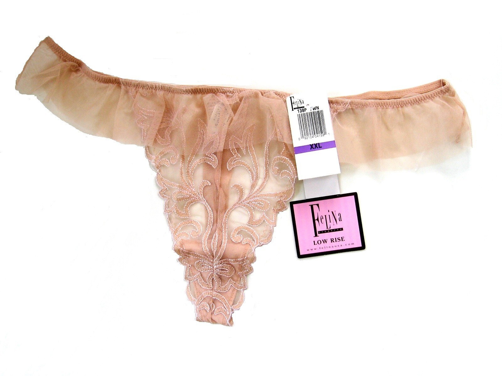 X0141 Felina Intimates NEW 138P Embroidery Lace Ruffle Tulle Waistline Thong XXL
