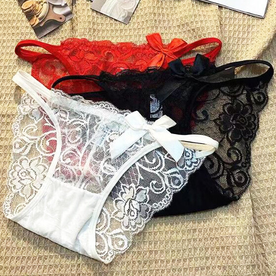 4 Pack Lot Sexy Womens Sheer Lace Panties Briefs See Through Underwear Lingeries
