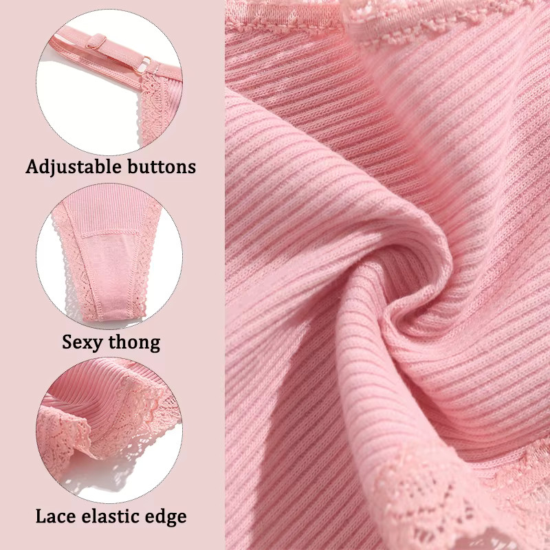 5 Cotton Panties G-String Women’s T-Back Lingerie Briefs Adjustable Waist Thong