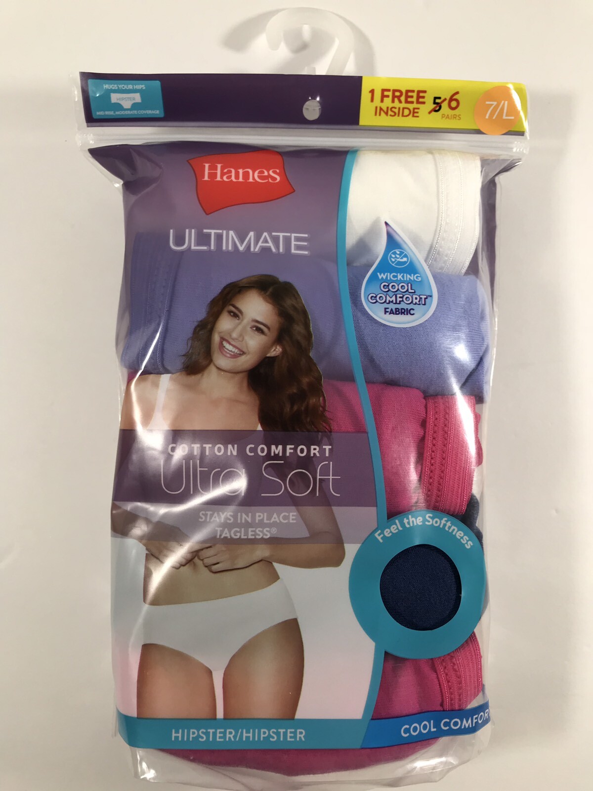 Hanes Ultimate 5-pk.+1 Soft Cotton Hipster Panties 41HUC6 Sz.5/S #106