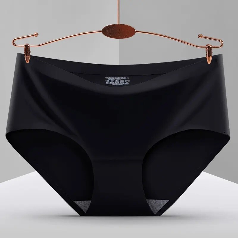 Women Seamless Panties Mid Waist Ladies Knickers Ice Silk Underwear 3/6 Packs