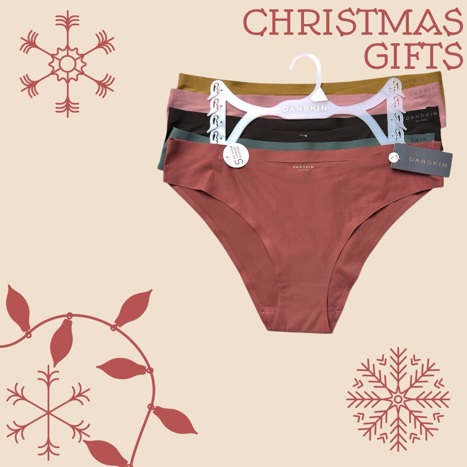 DANSKIN INTIMATES 5 PCS~Multicolor~No Show Panties Sz L~ Style DS3654~UNIQUE~$48