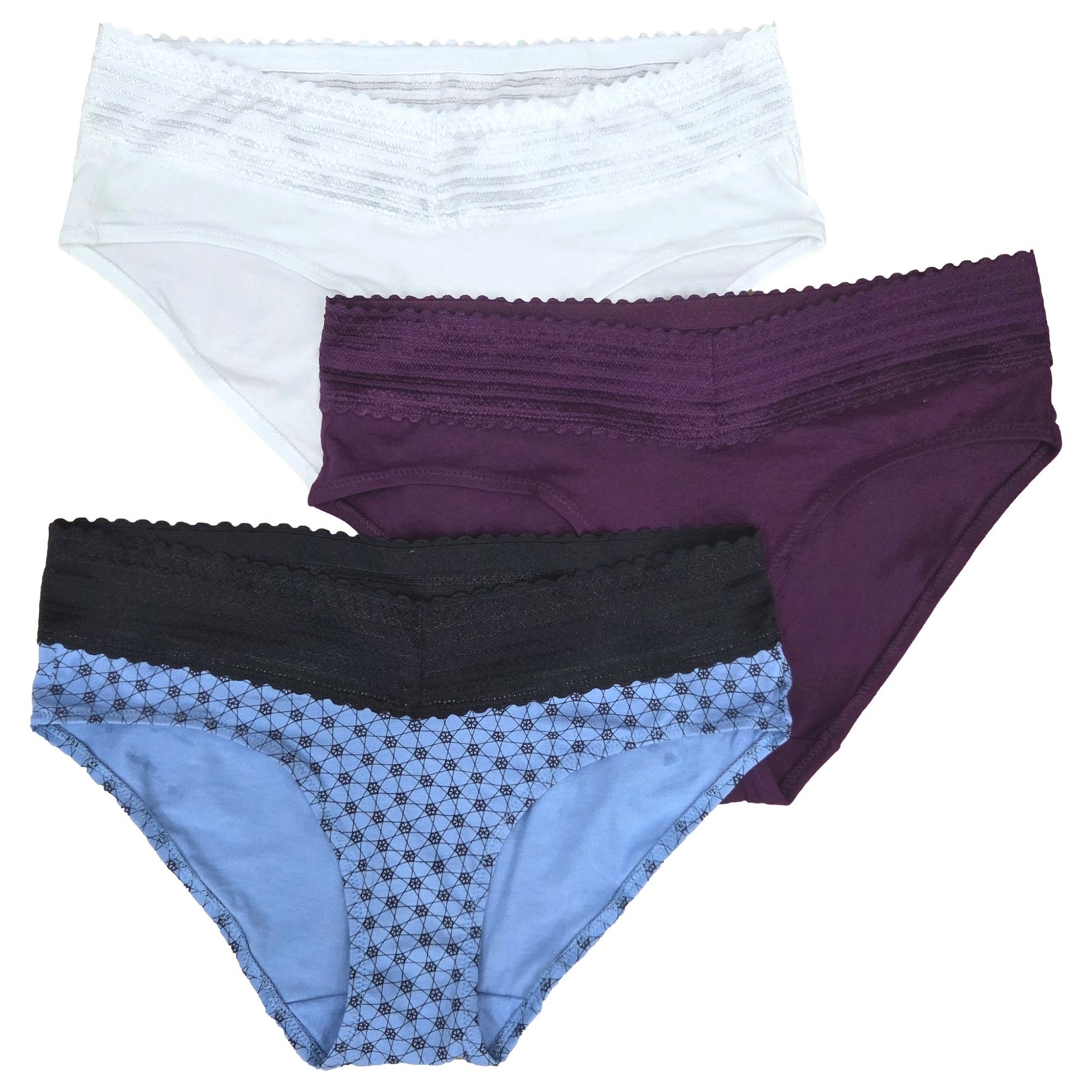 Warners Womens 3pc Dig-Free Cotton & Lace Hipster Panty Set Purple