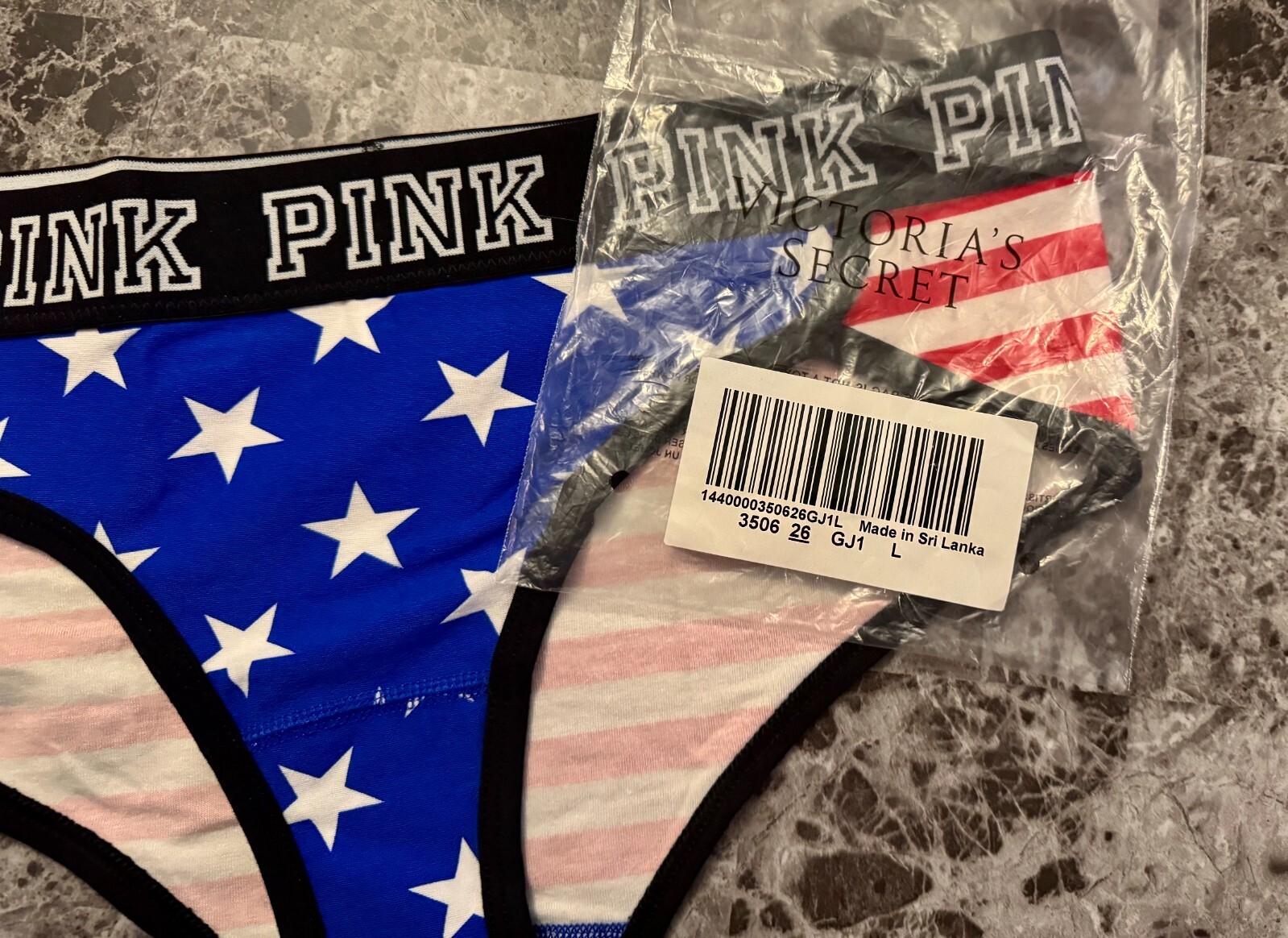 NWOT VICTORIA’S SECRET PINK LARGE STAR STRIPE PATRIOTIC RARE HIPSTER PANTIES