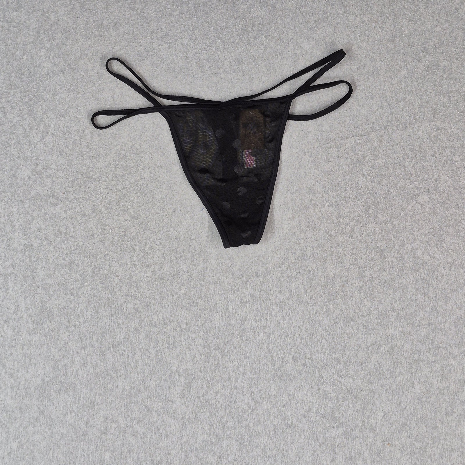PINK Victoria’s Secret Women Thong Medium Black Polka Dot Mesh NWT