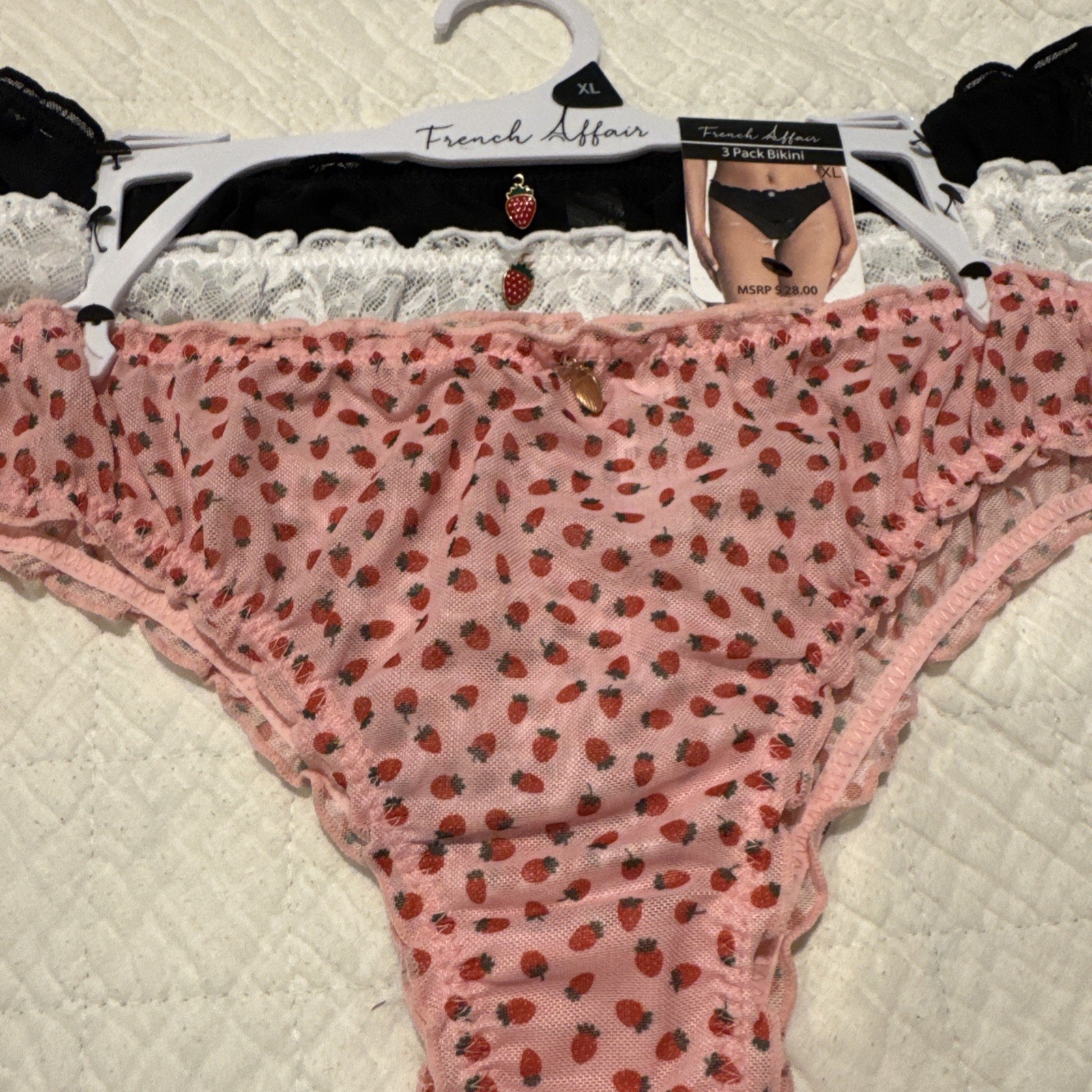 FRENCH AFFAIR LACE NYLON SPANDEX THONG PANTIES 3 PACK XL WOMEN’S UNDERWEAR