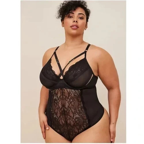 NWT Über Sexy Torrid Black Lace Teddy w Thong & Gold Rings, 2 (18/20)