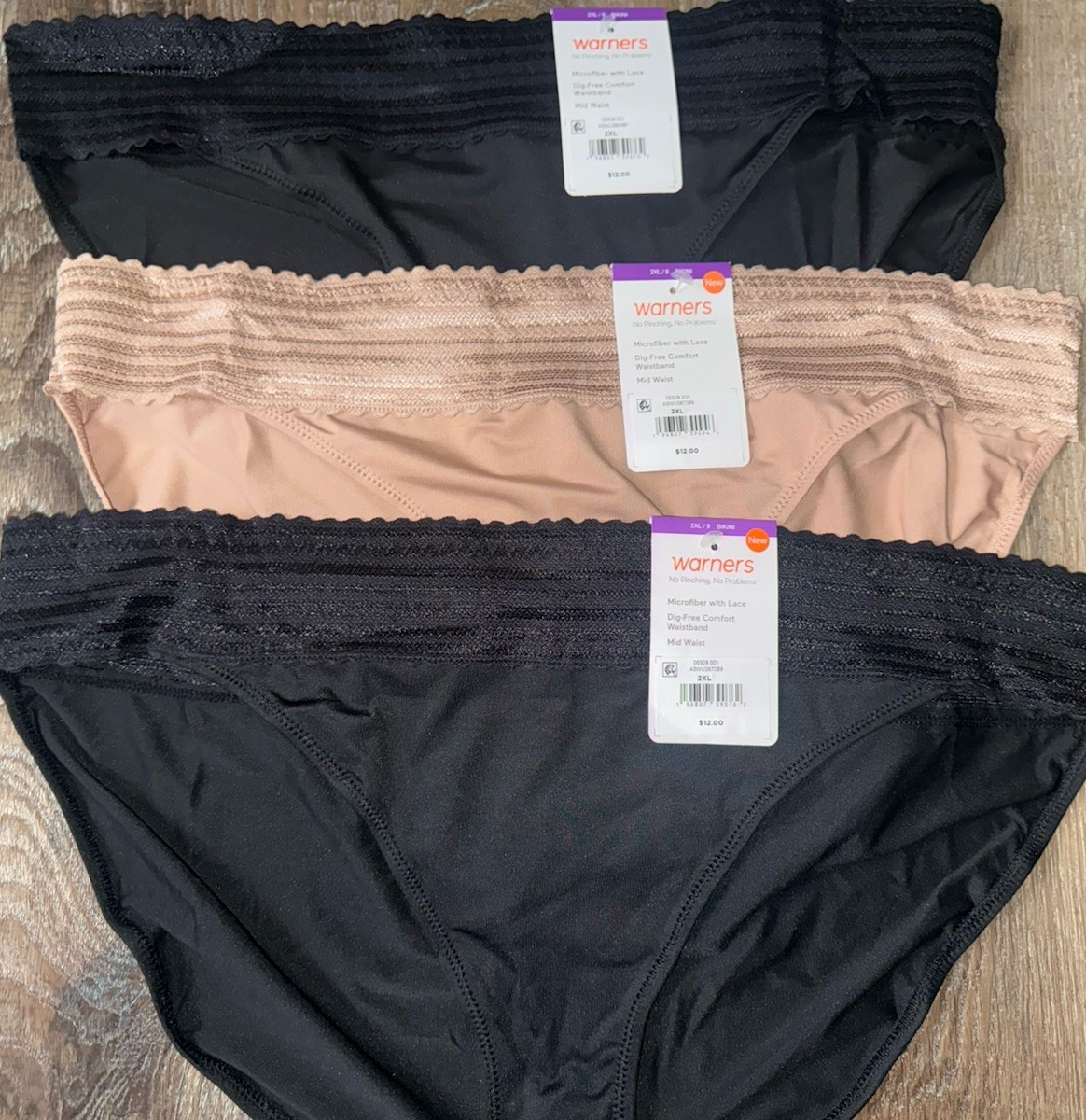 Warners Womens Bikini Underwear Panties Polyester Blend 3-Pair Lace (A) ~ 2XL