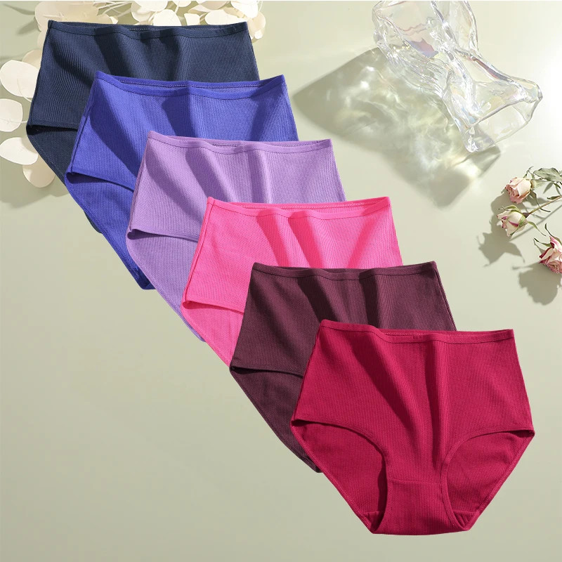 Cotton High Waist Panties Women’s Plus Size Soft Breathable Comfort Briefs 6 Pcs