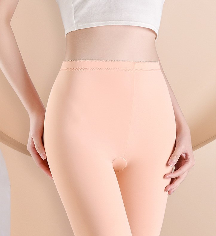 Women High waist Long Leggings Seamless Ice silk Thin Safety Underwear 92231