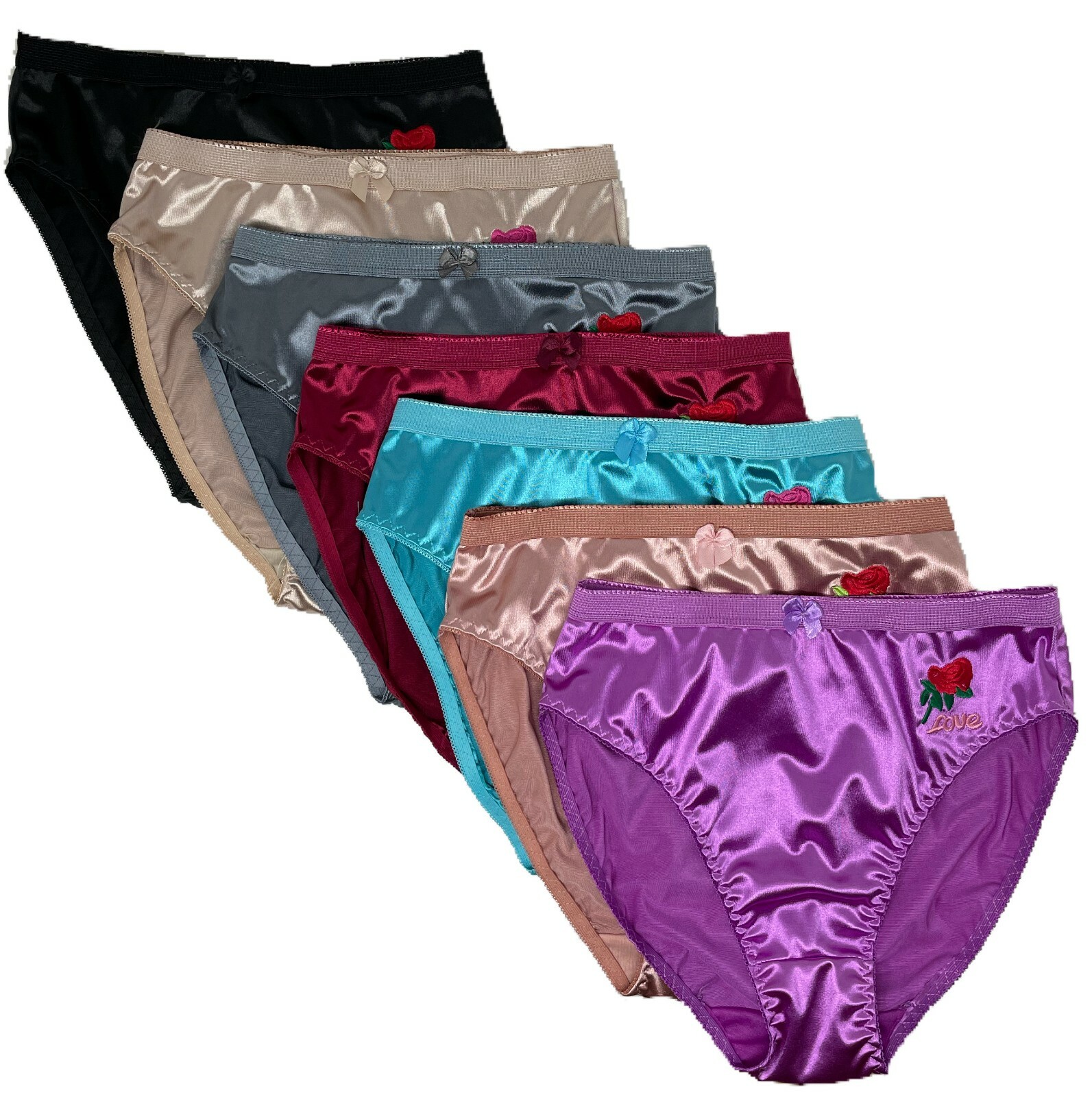 6 Satin Shine Love Rose Bikini Panties Sissy style Cheeky Shiny Underwear #320