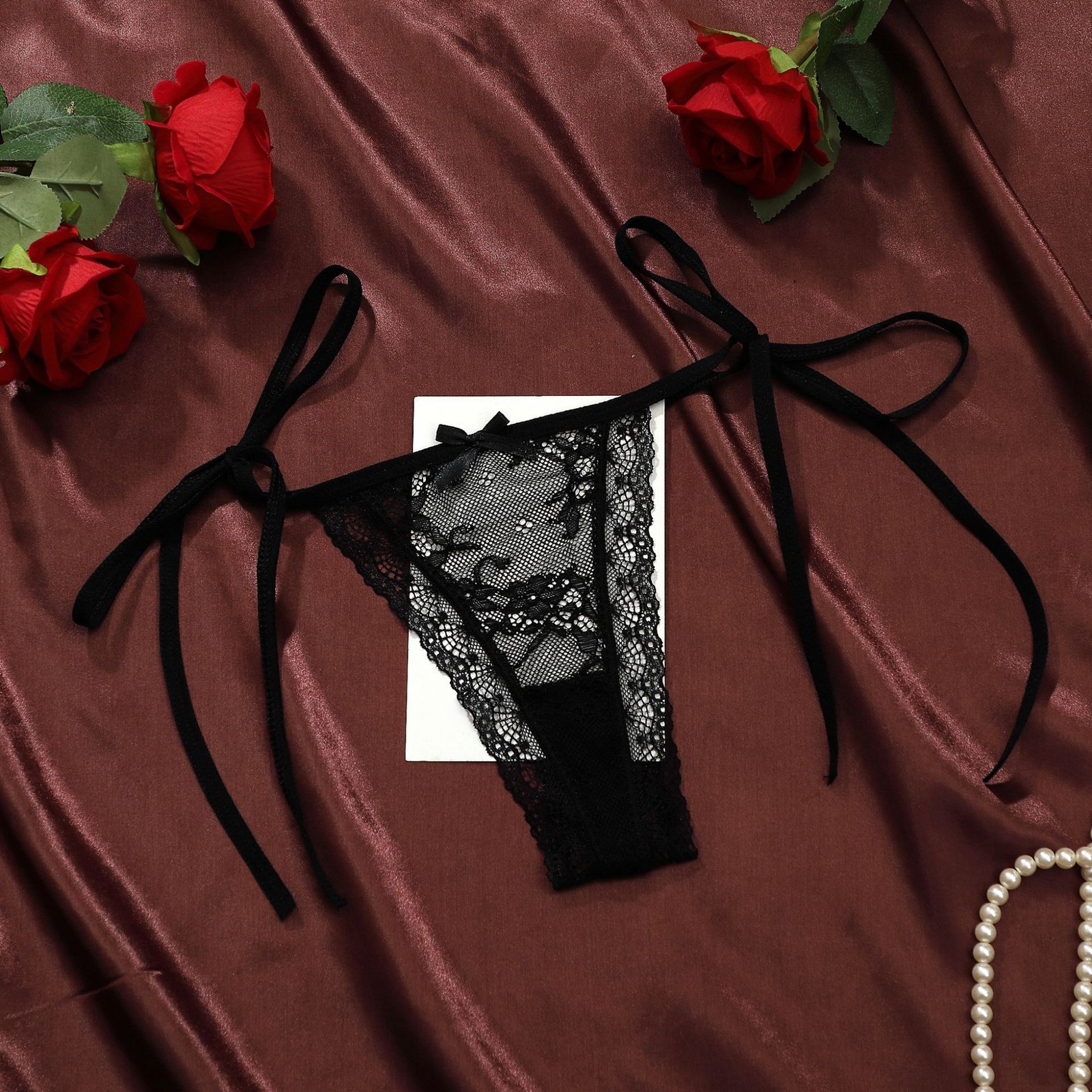 6pcs Women’s Plus Size Tie Side Thong G String Low Rise Lace Sheer Panty