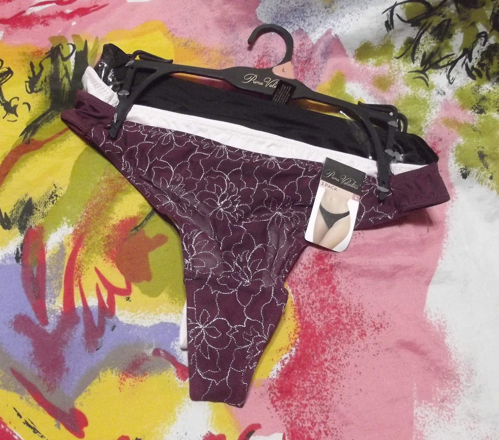 3 NEW PRIMA VALENTINA 825457 BWN/BG/BK MICROFIBER THONG PANTIES L