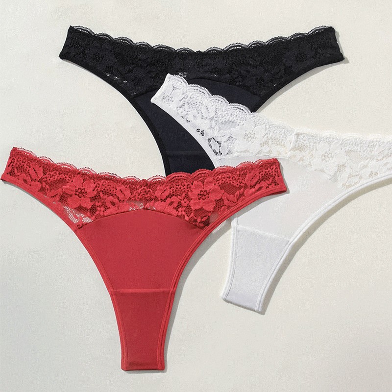 3 Pack Lot Sexy Womens Lace Panties Thongs Low Waist Bikinis Lingeries Underwear