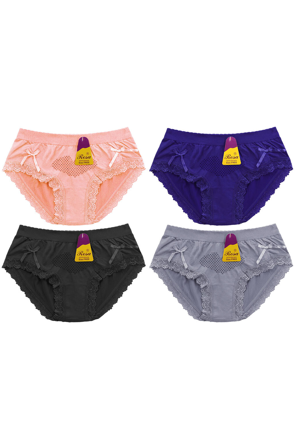 6 Panties Bows Heart Underwear Ladies Briefs Seamless Mixed Color One Size 614