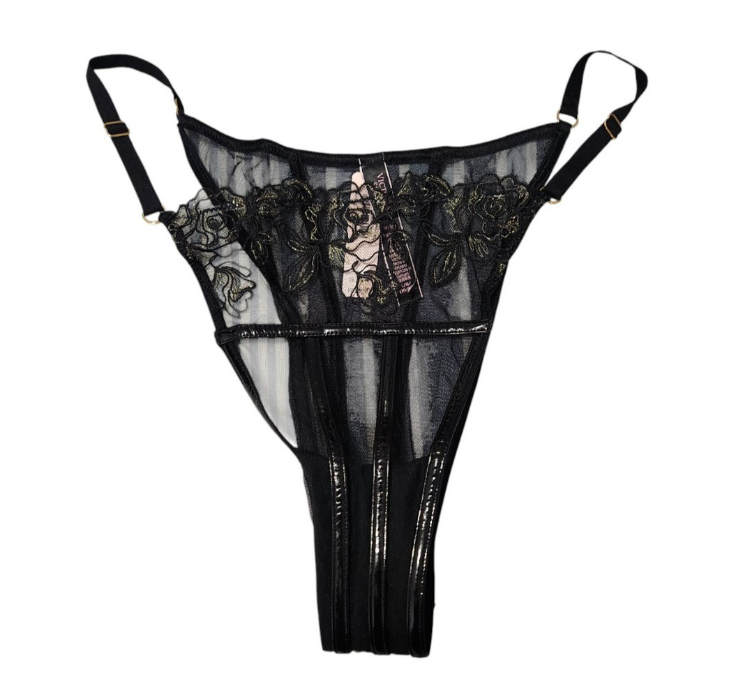 Victorias Secret Womens L Very Sexy Brazilian Slip Underwear See Through Black
