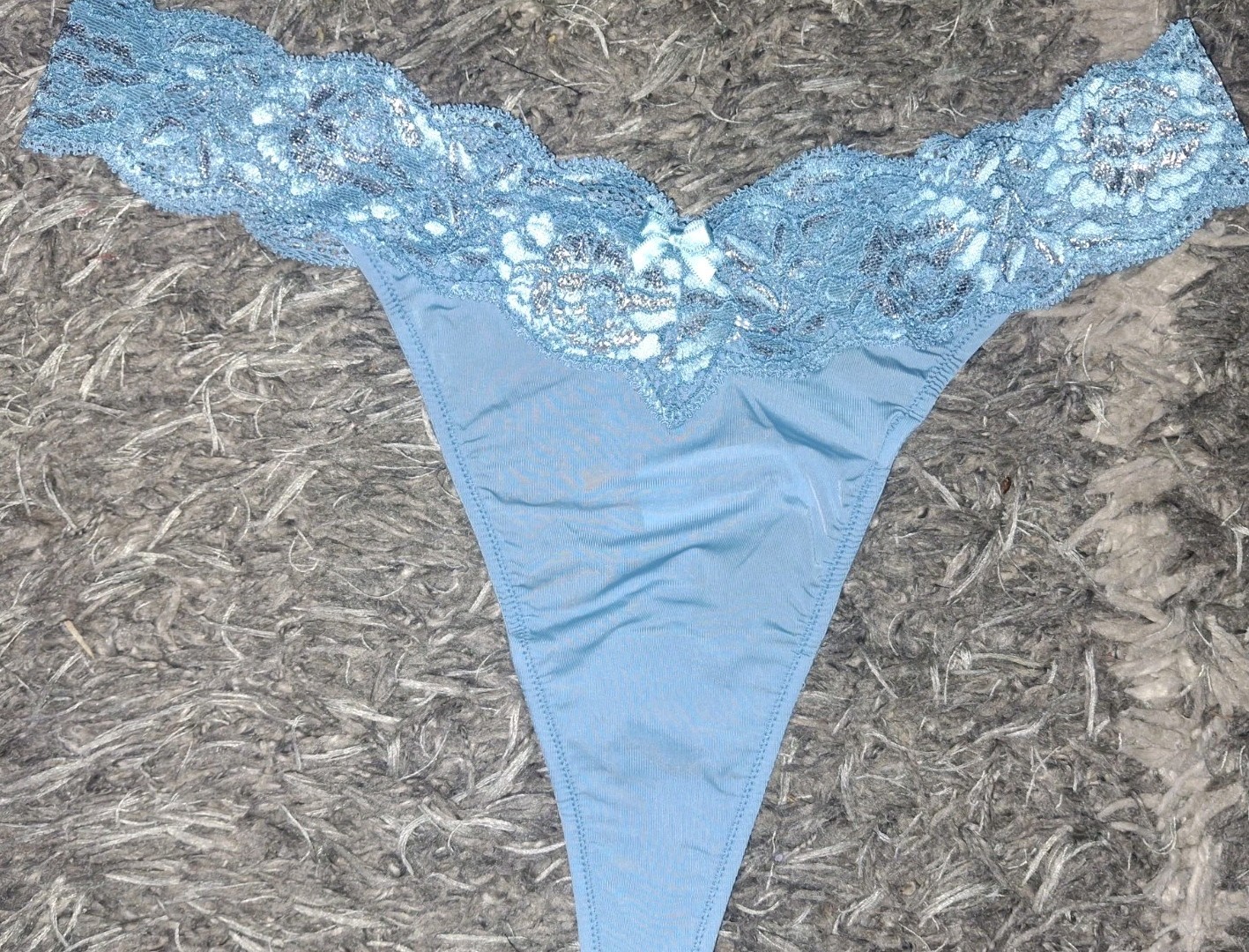 Adore Me/VS Floral Lace/mesh Thong Panty NEW Large Blue
