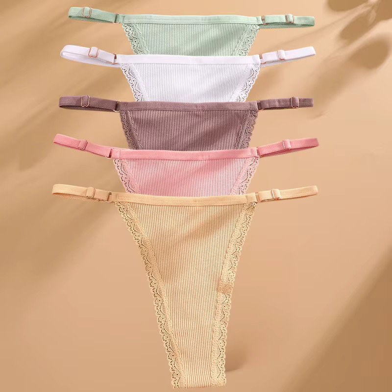 5 Cotton Panties G-String Women’s T-Back Lingerie Briefs Adjustable Waist Thong