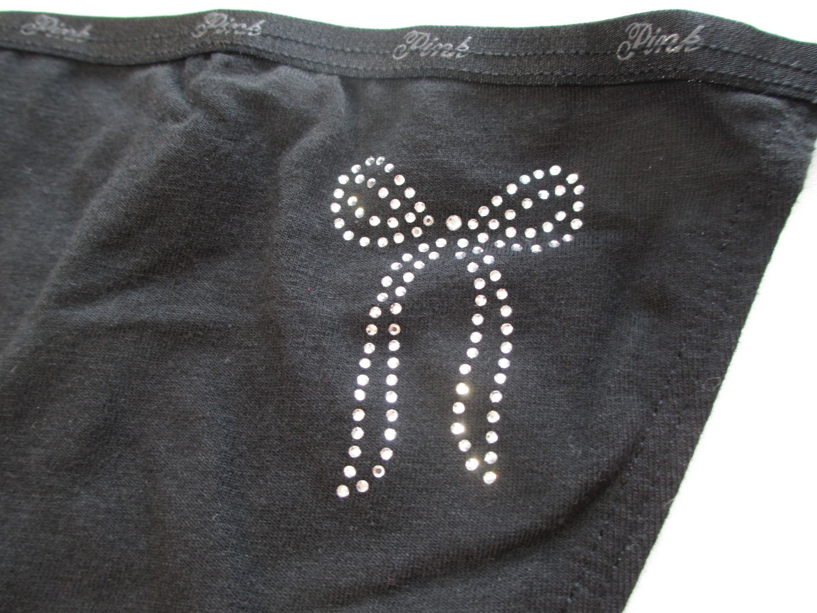 VICTORIA’S SECRET PINK Cotton String Bikini Panty M L Black NWT Shine VS Bow