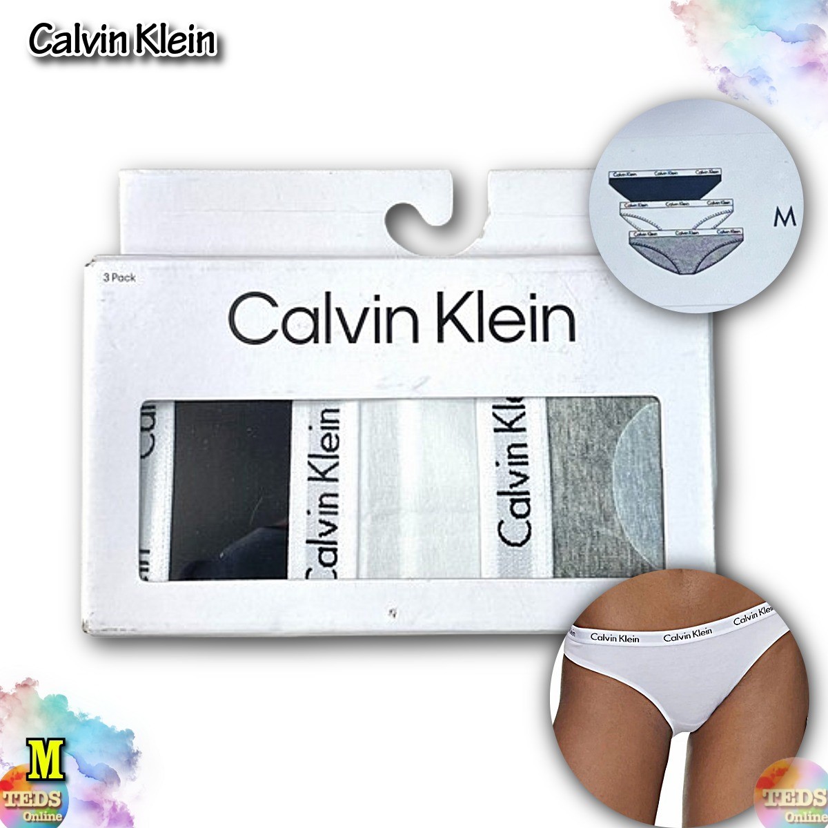 NWT 3-Pack Calvin Klein Women’s M Carousel Cotton Bikini Underwear QD3588 Multi