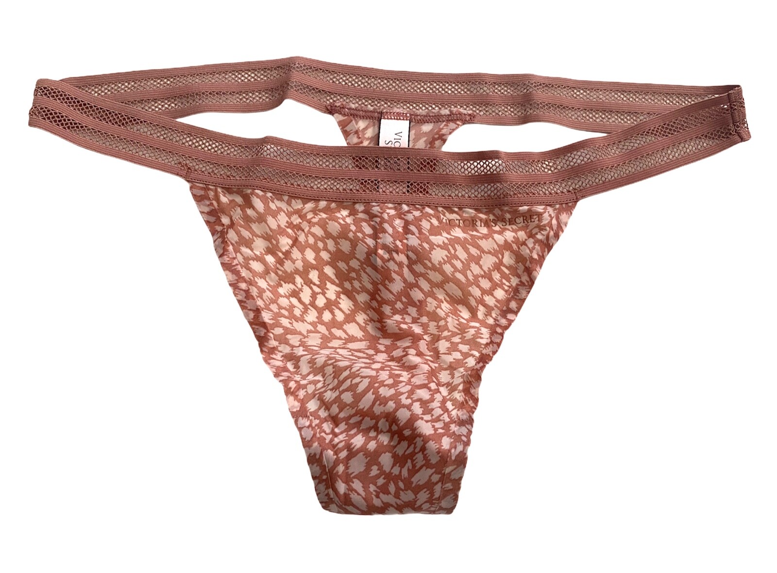 Victoria’s Secret Thong Panty Animal Print Sexy Fishnet Band Angelight M L XL