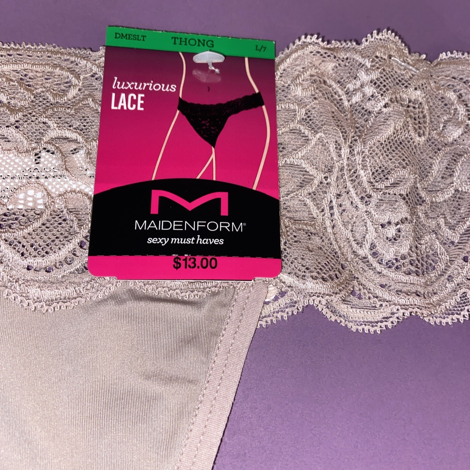 NEW! MAIDENFORM NUDE SOFT STRETCH THONG PANTIES / SIZE LARGE / 7