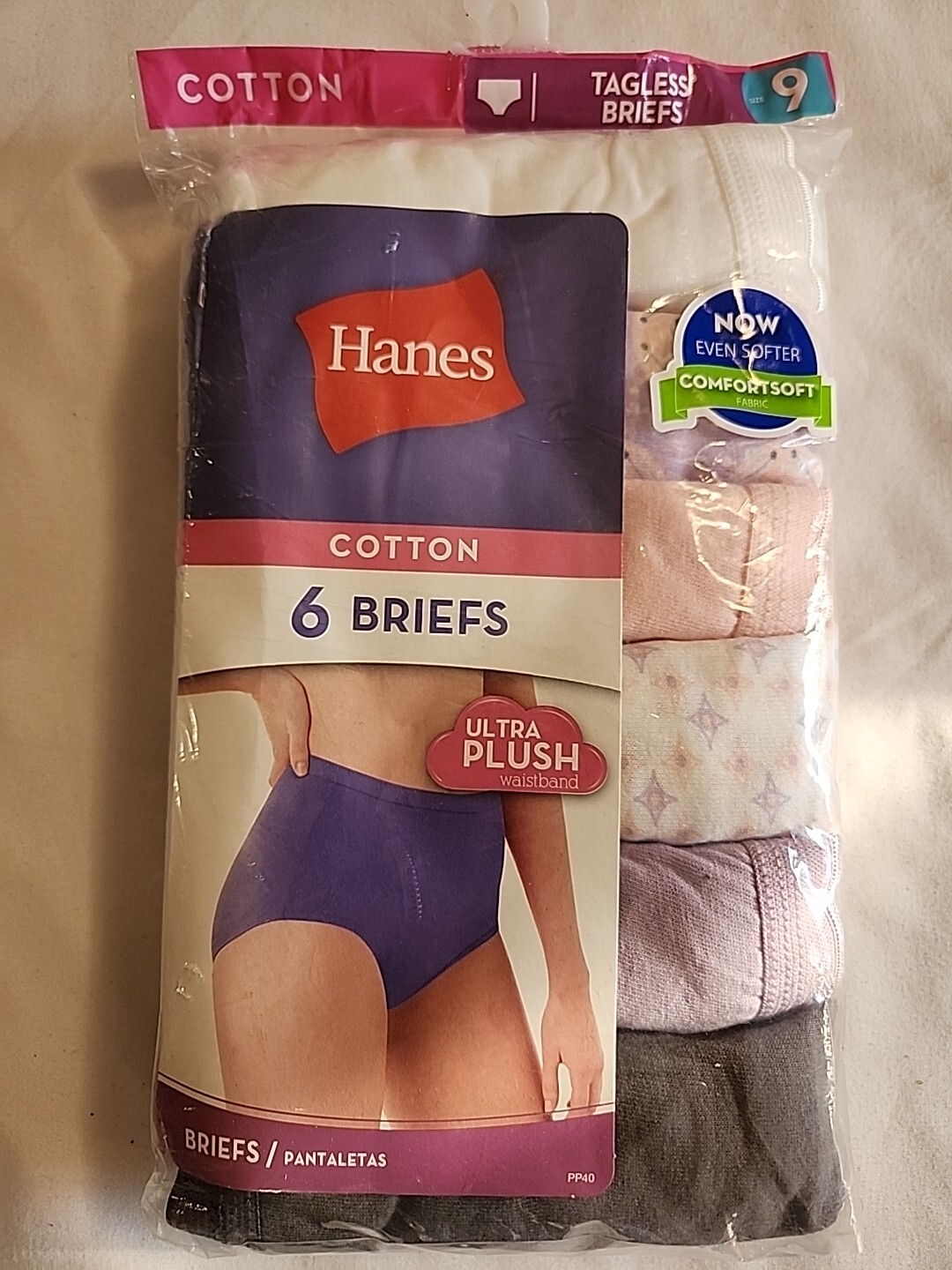 Hanes 100% Cotton Women’s Brief Panties, Size 9 – 6 Pack Tagless Comfortsoft NEW