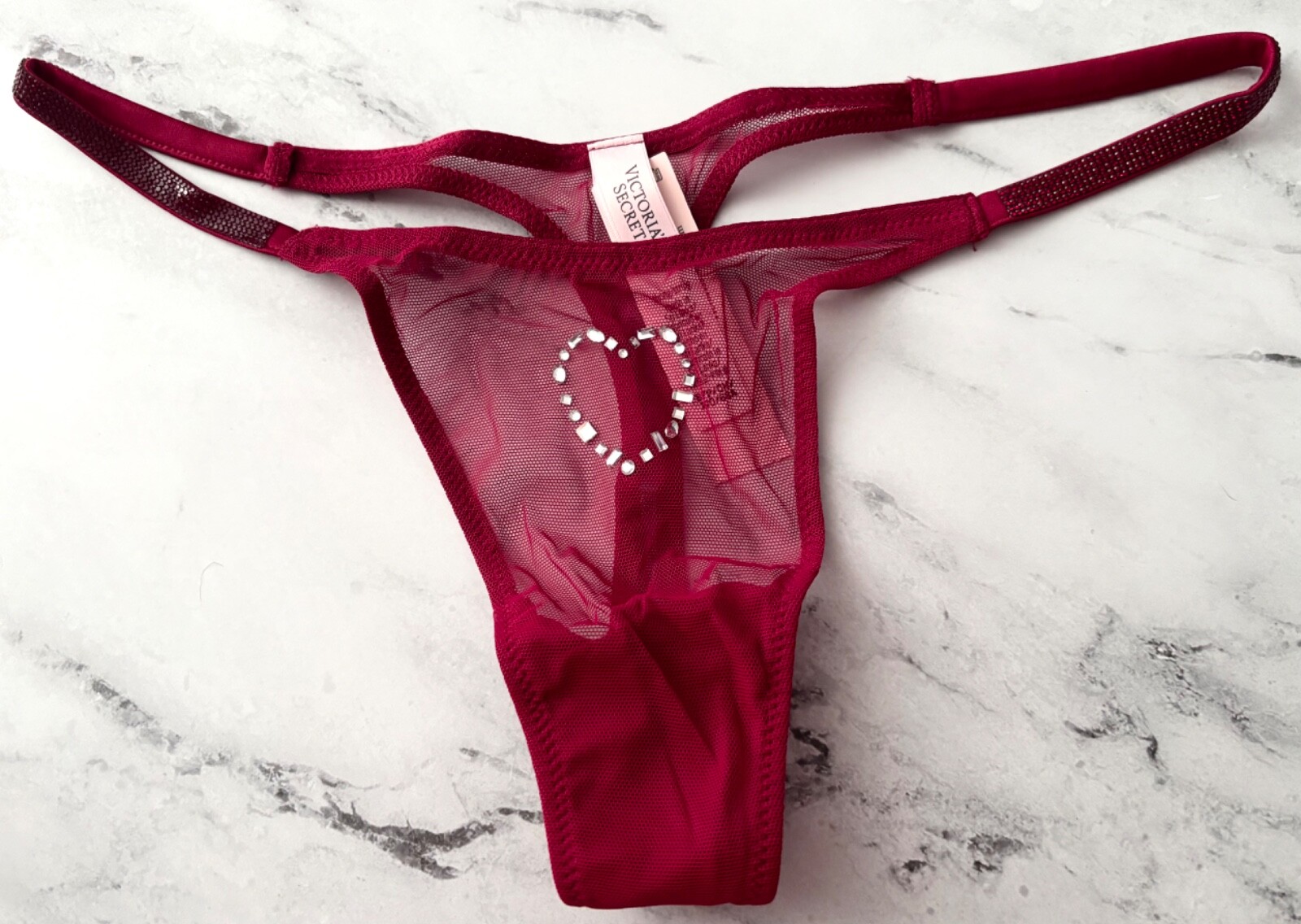 Victoria’s Secret Thong Panty Sexy Red Lacquer Mesh Shine Strap M L XL 2XL