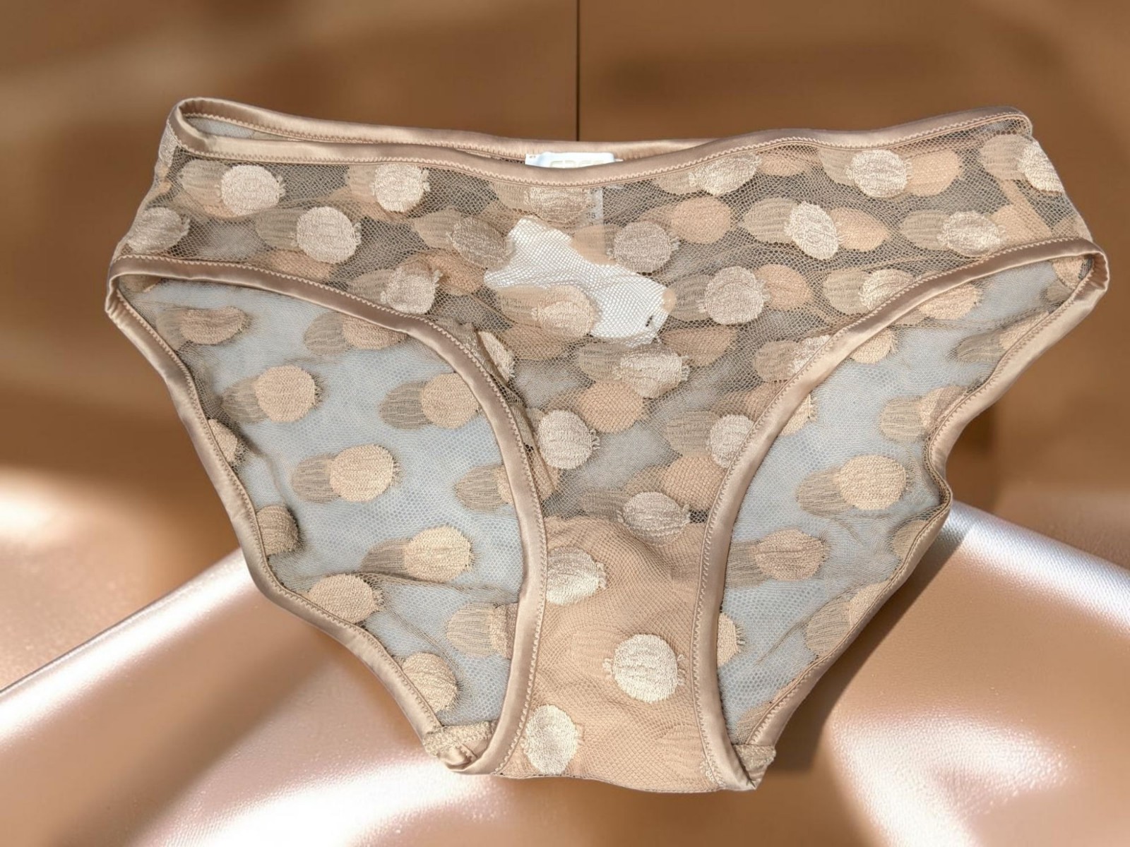 ERES BALLON BULE SATIN TRIMMED POLKA DOT LACE BRIEFS BISCUIT 38/US 6