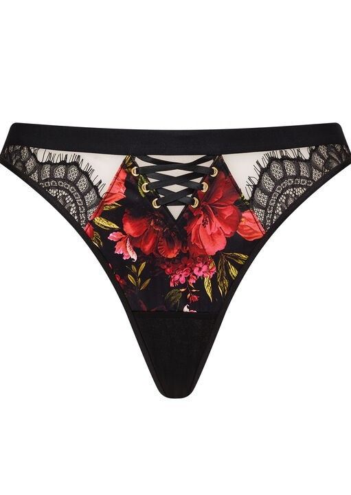 Ann Summers Enchanting Rose Thong Size 8 Black/Red