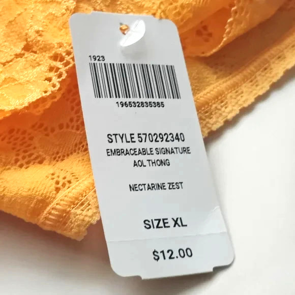 Soma Embraceable Signature All-Over Lace Thong Panty Nectarine Zest Size XL