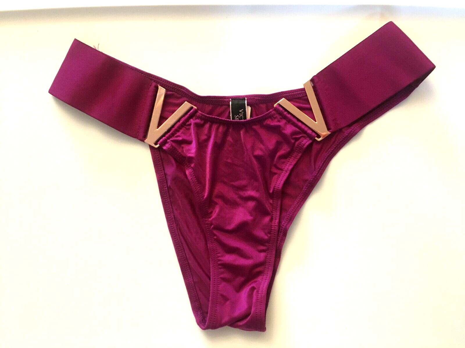 Victorias Secret Very Sexy Magenta Bombshell Gold V Brazilian Panties Size S-M-L