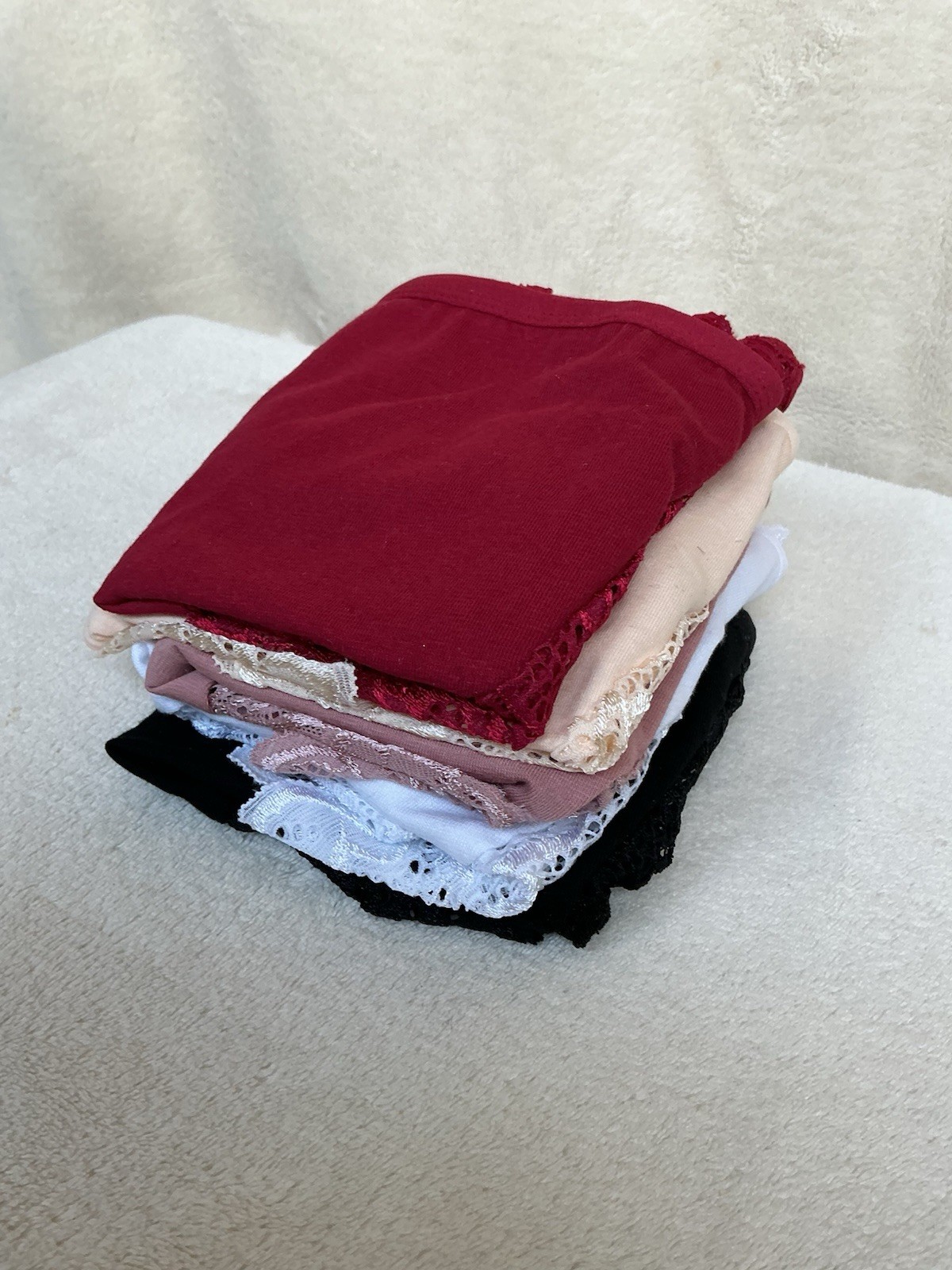 Ladies 5 New Cotton Large Lace Panties Red Black White Pink and Beige Underwear