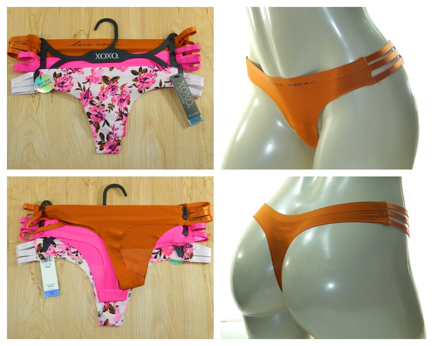 3 Pair XOXO Women SIDE CUTOUTS THONGS Panties Nylon Blend S-XL