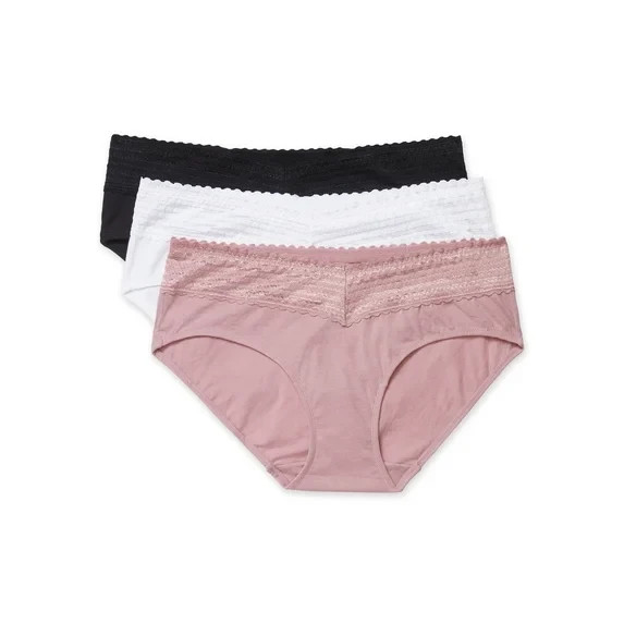 3 pk Warners Blissful Benefits Cotton w/ Lace Hipster Black Pink White NWT Small