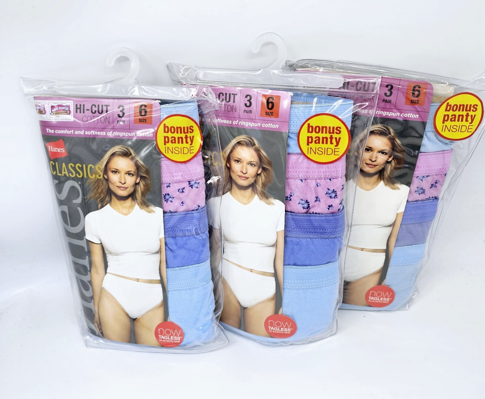 Hanes Womens Classics Tagless Hi-Cut Panties Underwear 12 Pair Size 6