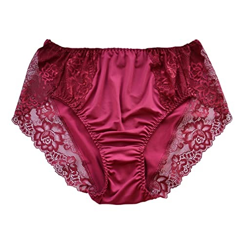 Women’s Plus Size Briefs Hi Cut Full Brief Panty Lace Trimmed 10 Plus Burgandy
