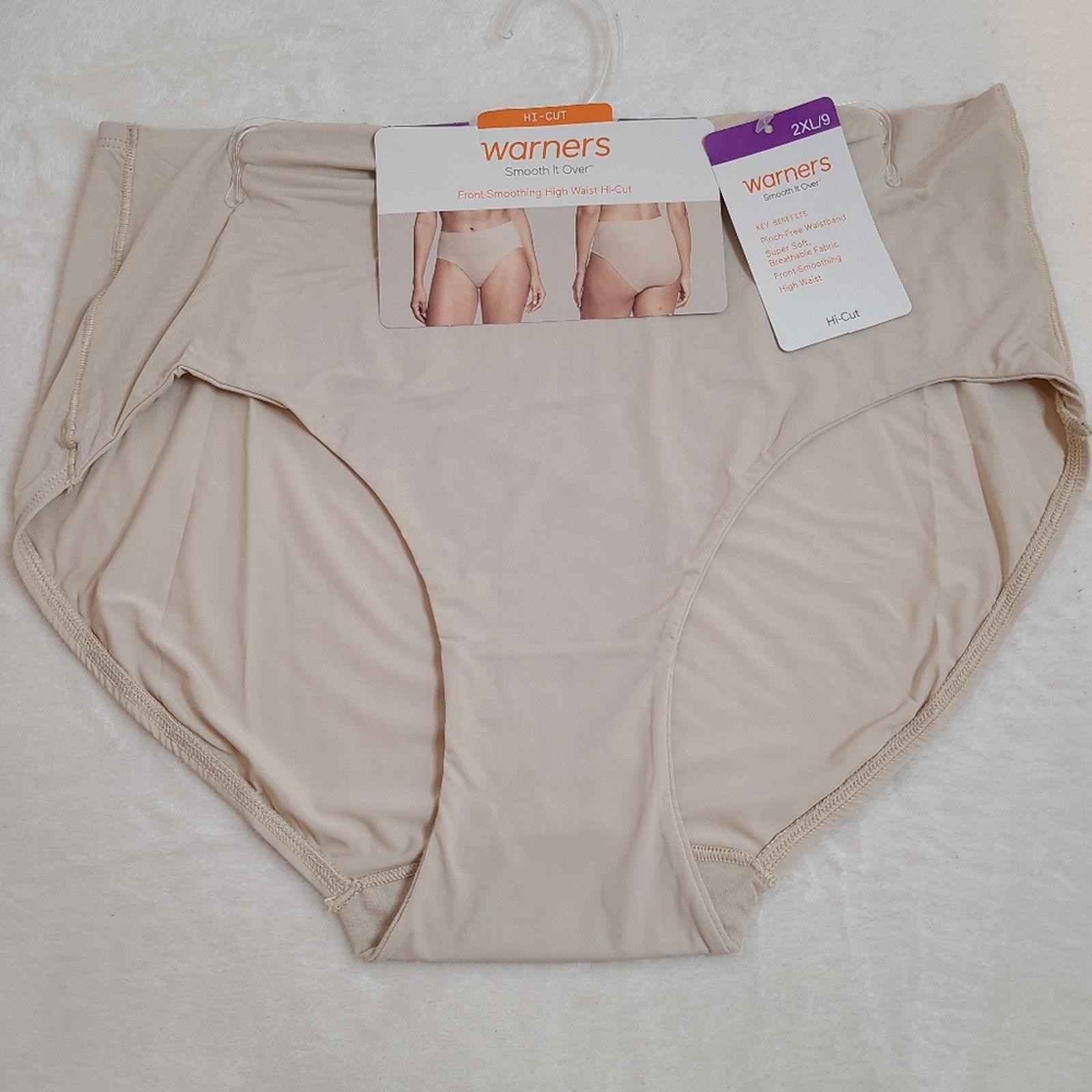 Warners Smooth It Over Silky Nylon Hi-cut Brief Panty Size 2XL Beige