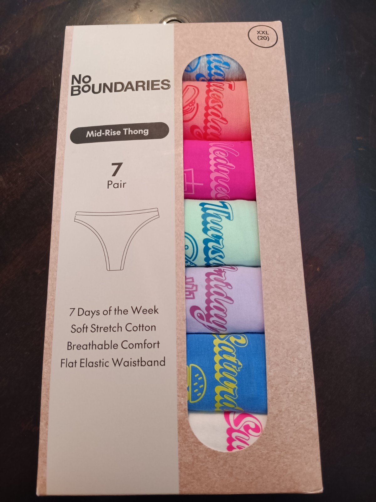 NEW No Boundaries Mid-Rise Thong 7 Days of the Week Size XXL (20)