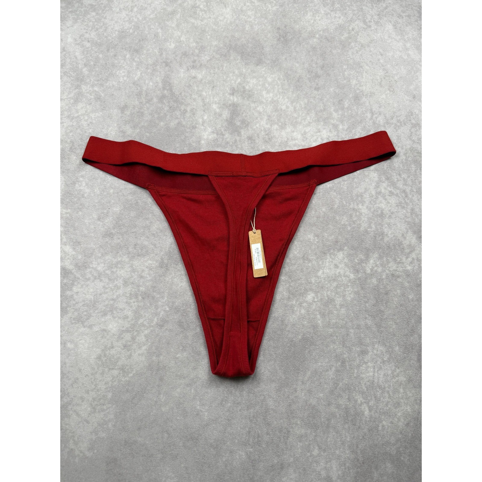 NWT SKIMS Women Size 4X Cotton Rib String Thong Brick Red Stretch Underwear Plus