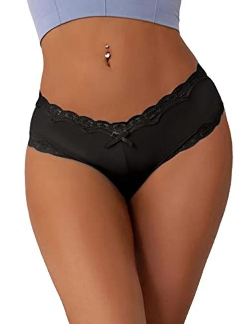Women Lace Thong Plus Size Sexy Cheeky Panties Stretch X-Large-XX-Large Black