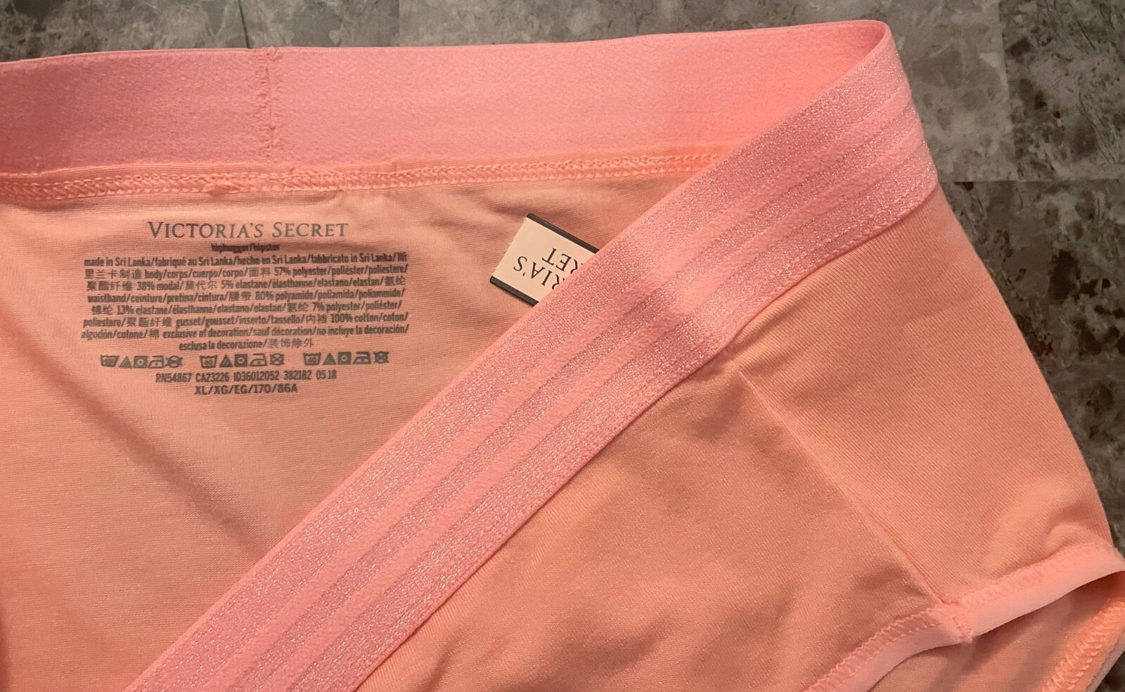 NWT VICTORIA’S SECRET XL PEACH SHIMMER STRIPE THICK WAISTBAND HIPHUGGER PANTIES