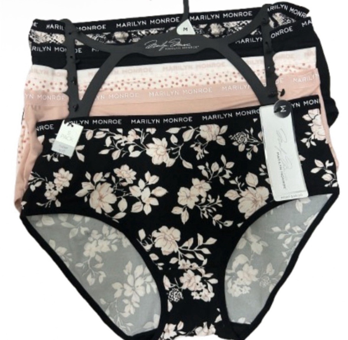 MARILYN MONROE Women’s Size M Brief 5-Pair Underwear Panties Flower Polyester