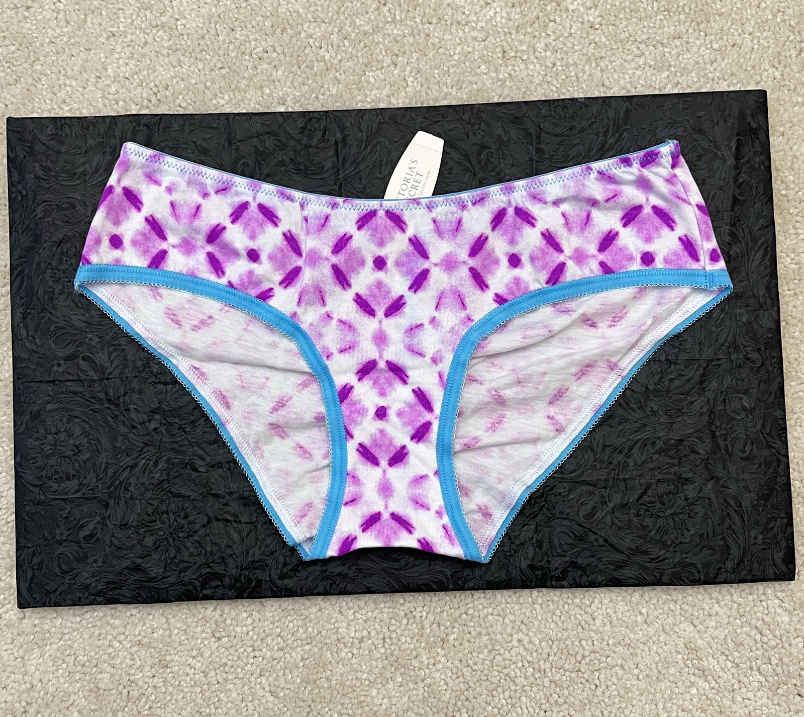 NWT Victoria’s Secret Purple & Blue Tie Dye Ruched Back Hiphugger Panties XS Y2K